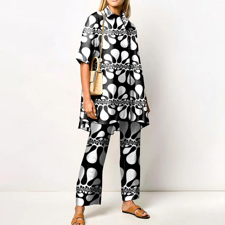 Colorblock Geometric Print Two Piece Set