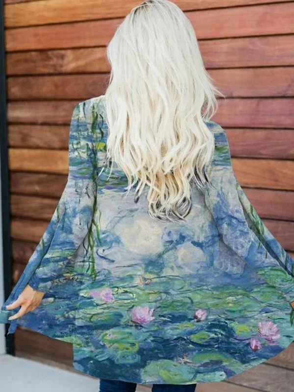 Women's Monet Oil Painting Print Cardigan