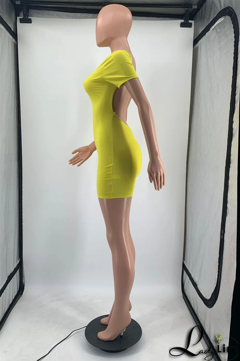 Yellow Fashion Casual Solid Basic O Neck Skinny Romper