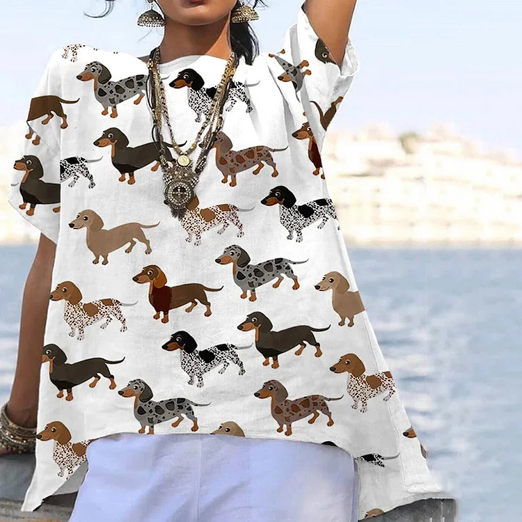 Women's Dachshund Print Casual T-Shirt