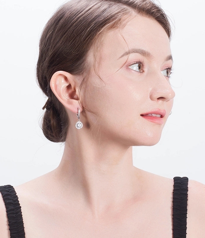 1 Pair 925 Sterling Silver Zircon Round Drop Earrings