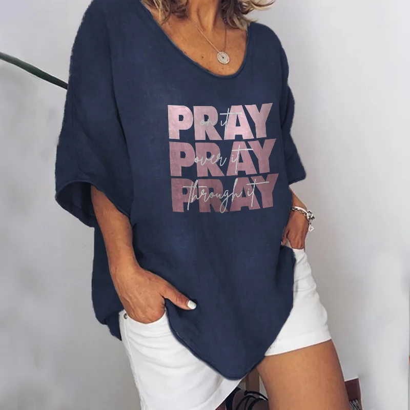 Pray Printed Women's V-neck Graphic Tees Designer