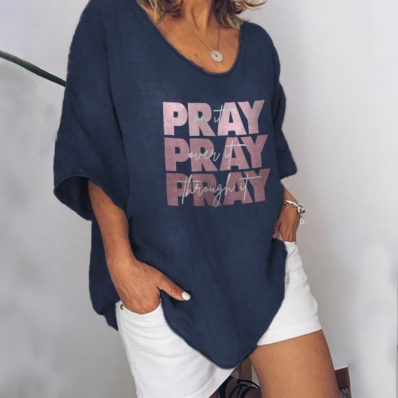 Pray Printed Women's V-neck Graphic Tees Designer