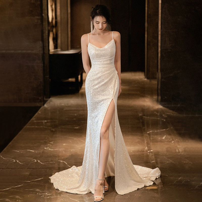 Aiertu prom dresses Camisole Evening Dress Women's Light Luxury Niche High-End Bridal Dress Engagement Dress High-Grade Wedding Morning Gown aiertu