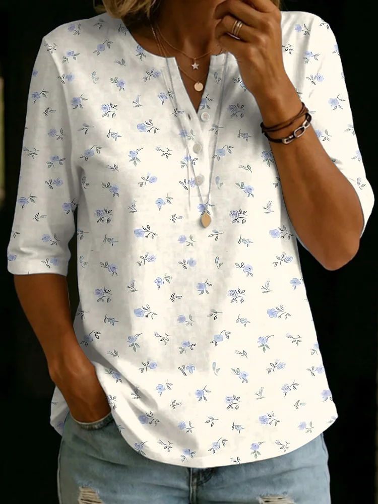Retro Floral Decorative Pattern Women's Casual Cotton Shirt