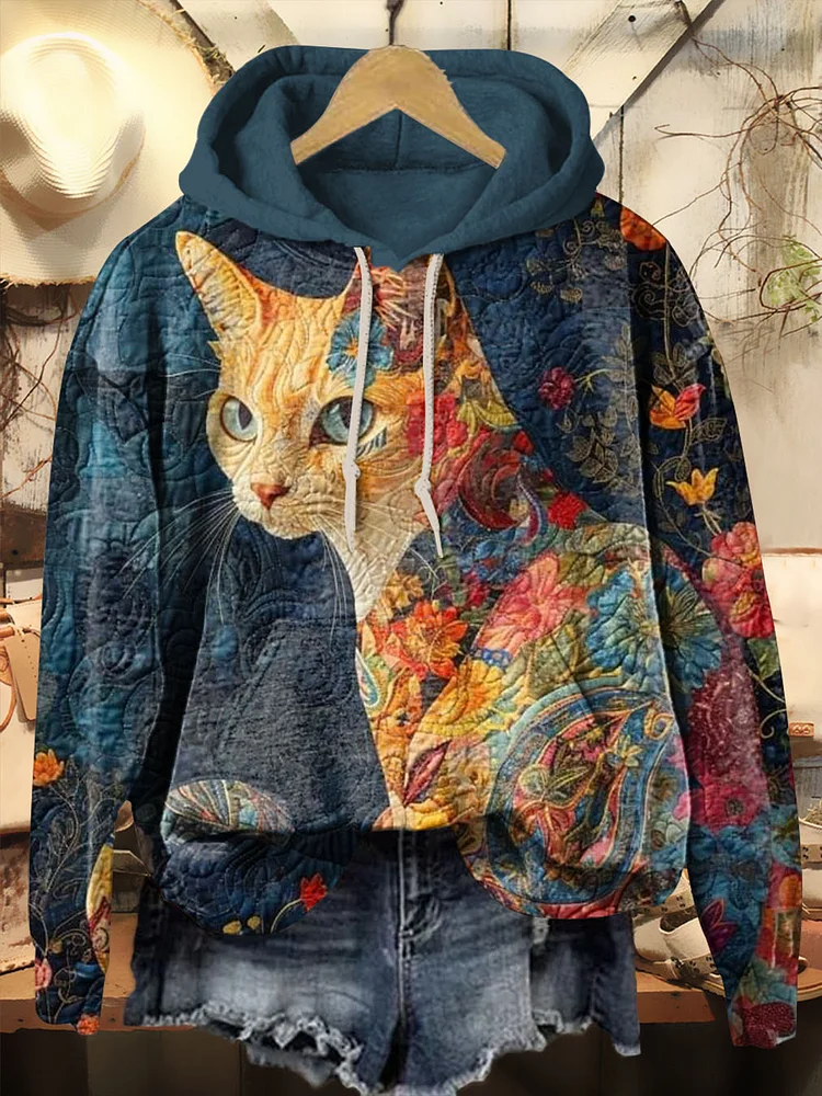 Colorful Collage Kitten Print Casual Hoodie Sweatshirt
