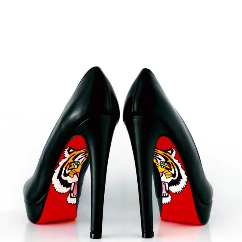 TAAFO Red Black Platform Stilettos High Heels Women Pumps Round Toe Ladies Shoes