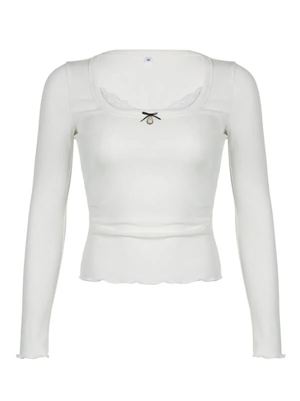 White Lace Pearl Decoration Top