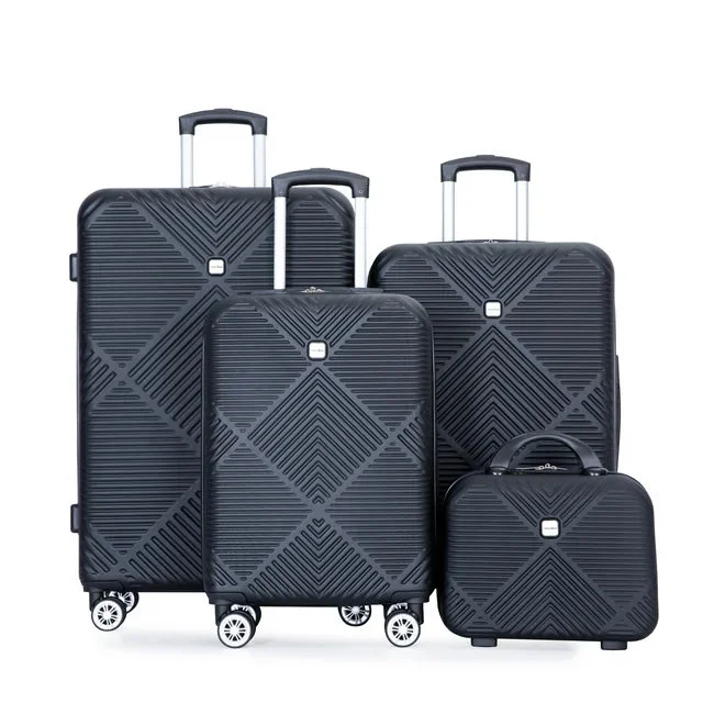 Tripcomp Luggage Sets 4 Piece Suitcase Set (14/20/24/28)Hardside Suitcase with Spinner Wheels Lightweight Carry On Luggage(Black)