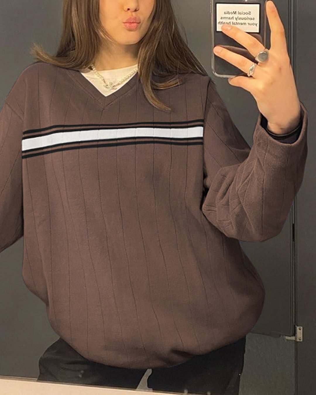 Fashionv-V-neck Colorblock Oversized Sweaters