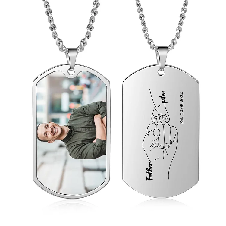 Custom Fist Bump Family Necklace with 1 Kid's Names Personalized Photo Dog Tag Necklace Father's Day Gifts