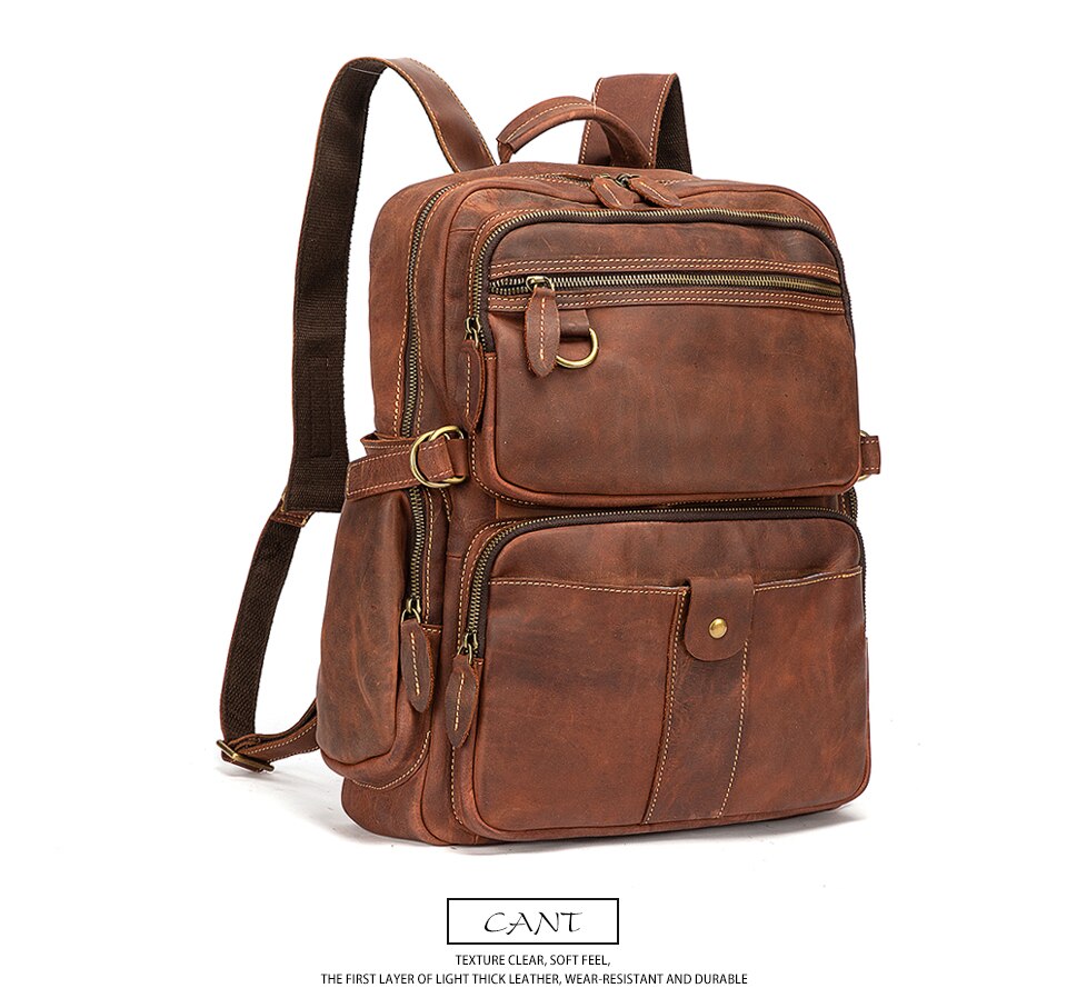 Front View of Woosir Full Genuine Leather Daypack Collage Bookbag