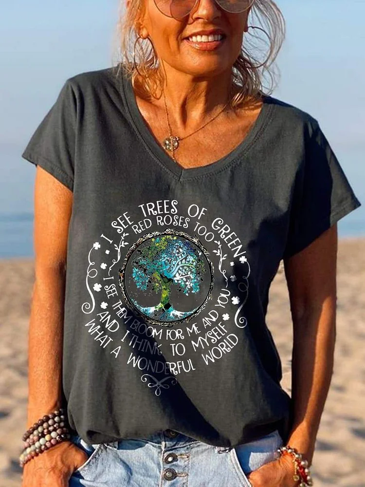I See Trees Of Green Red Roses Too Printed Graphic Tees