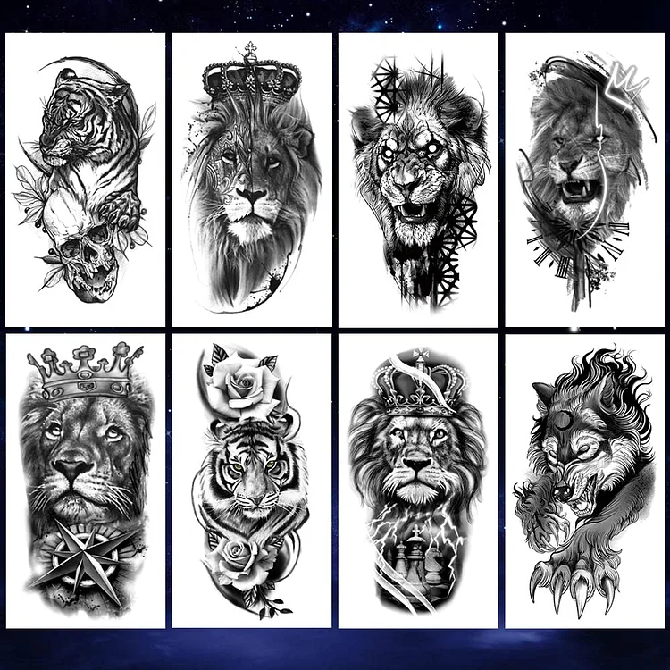 S.A.V.I 3D Temporary Tattoo Crowned Tiger King Lion Design Size 21x15CM -  1PC. : Amazon.in: Beauty