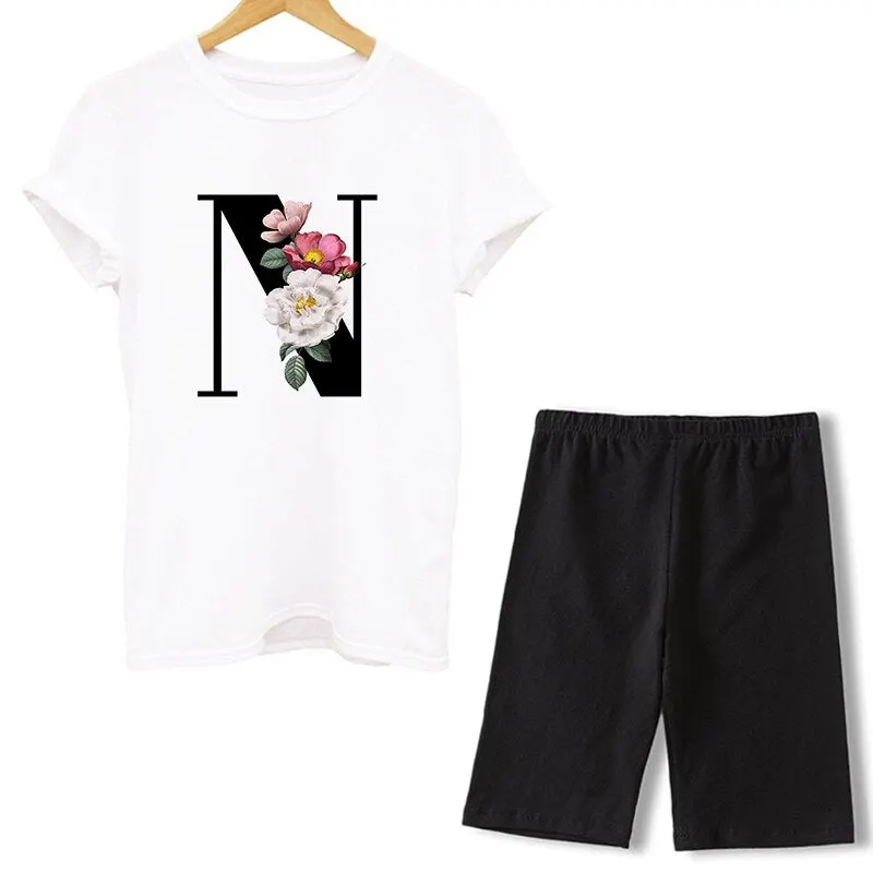 Women Two Piece Set Letter T Shirts And Shorts Sets Summer Short Sleeve O-neck Casual Biker Tracksuit Sexy Outfit For Woman 2