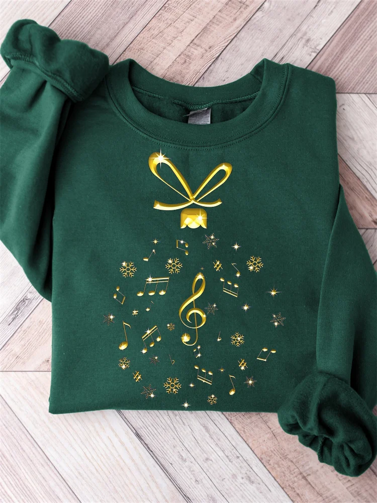 Music Notes Christmas Ornament Glitter Graphic Sweatshirt