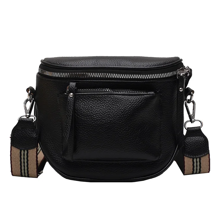 Fashion Saddle Crossbody Bag Women Soft Leather Chest Phone Pouch (Black)