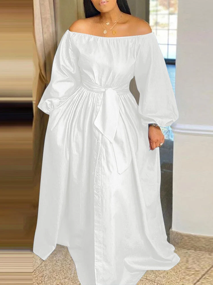 Plus size one shoulder long sleeve women's dress SKUH86900 QueenFunky