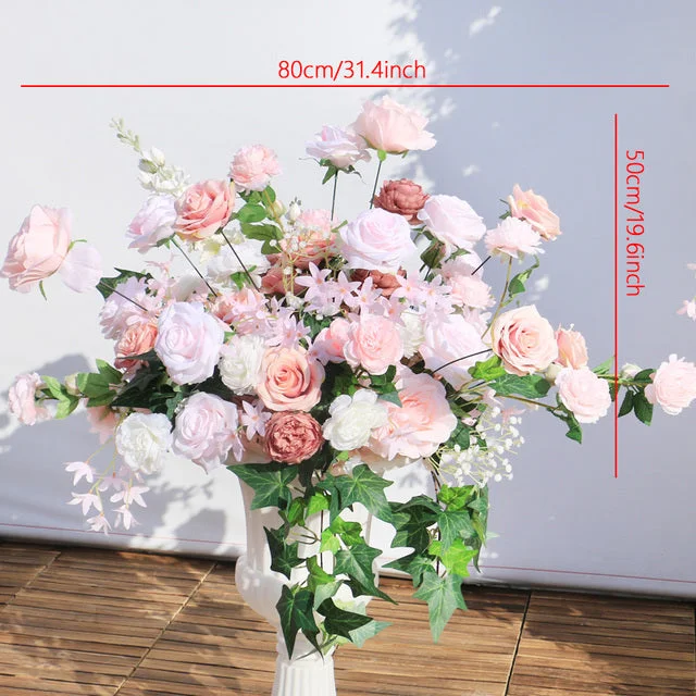 A7495 A7502 Pink Rose White Baby's Breath Wedding Arch Backdrop Decor Floral Arrangement