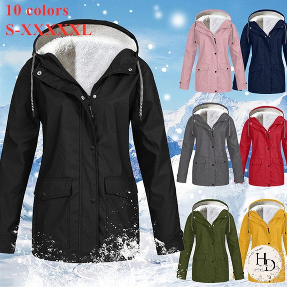 Womens Winter Coats-Solid Plush Thickening Jackets for Outdoor Hiking Plus Size Hooded