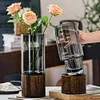 Wooden Base Glass vases, Glass vases for Flowers, vases for Flowers, Ideal Gift for Friends and Family in The Bedroom and Living Room