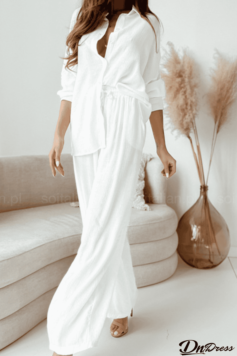 Casual Solid Patchwork Turndown Collar Long Sleeve Two Pieces