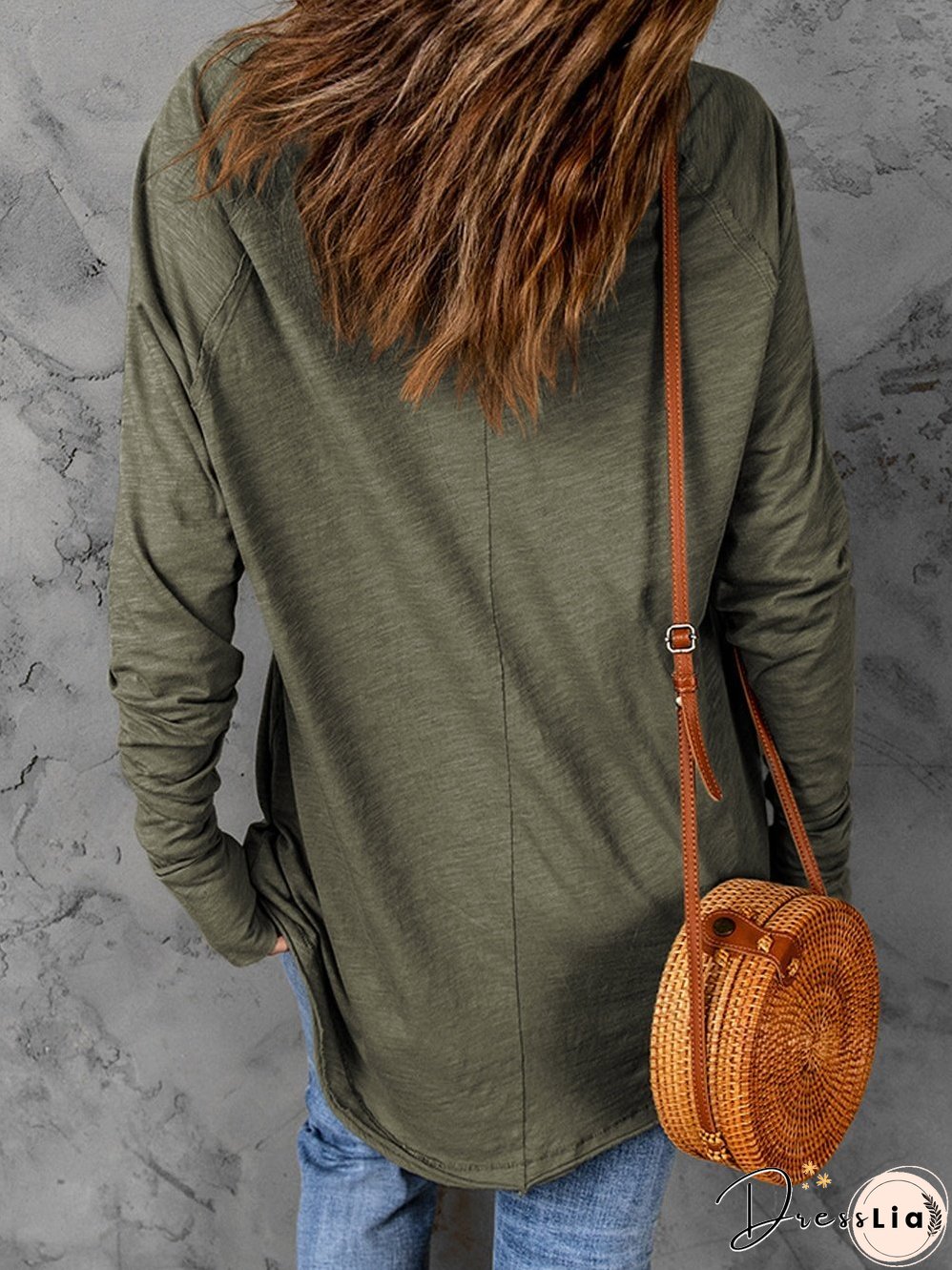 Green Classic Round Neck Long Sleeve Sweatshirt