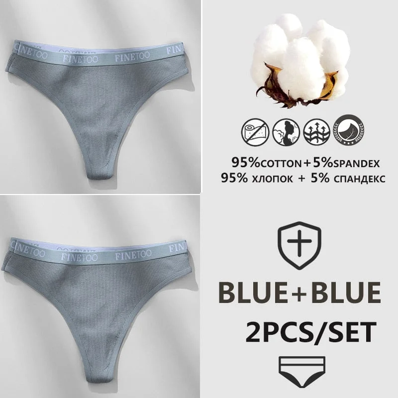 FINETOO 1/2PCS G-string Women Cotton Thongs M-XL Design Letter Femme Underwear Sexy Panties Underpants Thong Pantys Lingerie