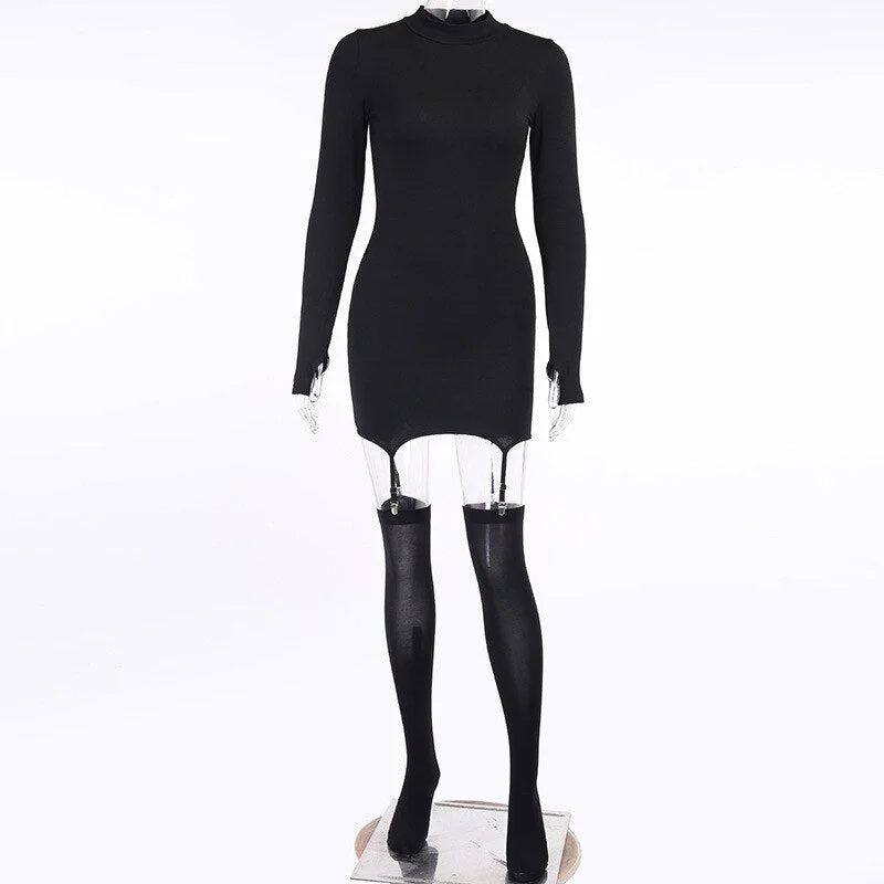 2020 Women's Dress Autumn Streetwear Bodycon Long Sleeve With Socks Sexy Women's Dress O-neck Clubwear Casual Mini Dress Black