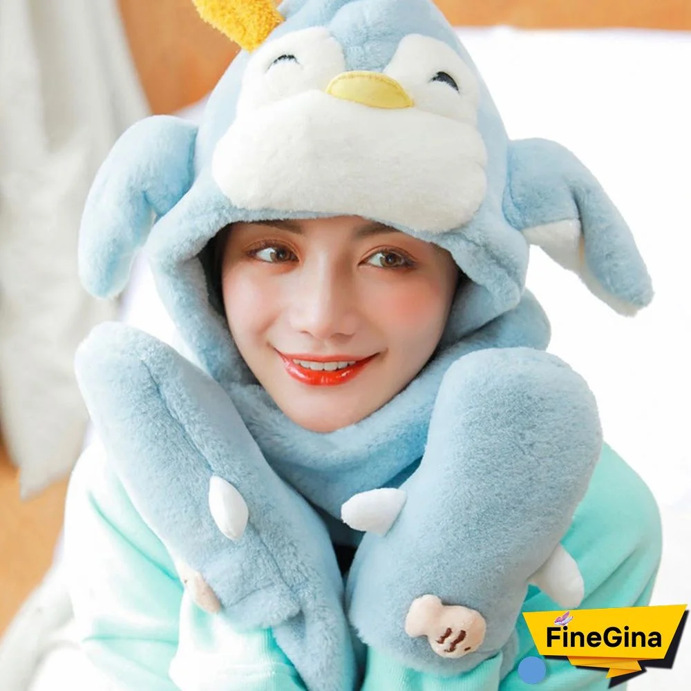 Cute Penguin Hat Scarf Gloves Warmer