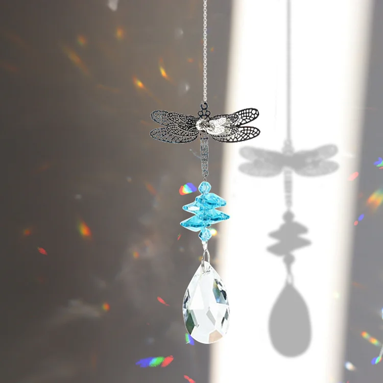 Dragonfly Hanging Ornament Crystal Windchime Rainbow Maker (Light Blue)