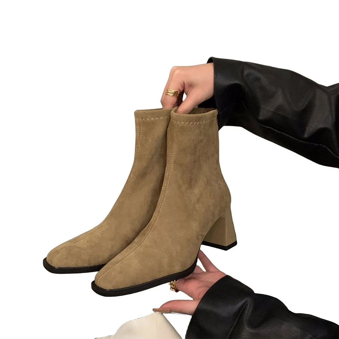 Breakj Breakj Korean Small Ankles Velvet Martin Boots Women's Shoes 2025 New Autumn And Winter Plus Velvet Square Head Thin Short Boots