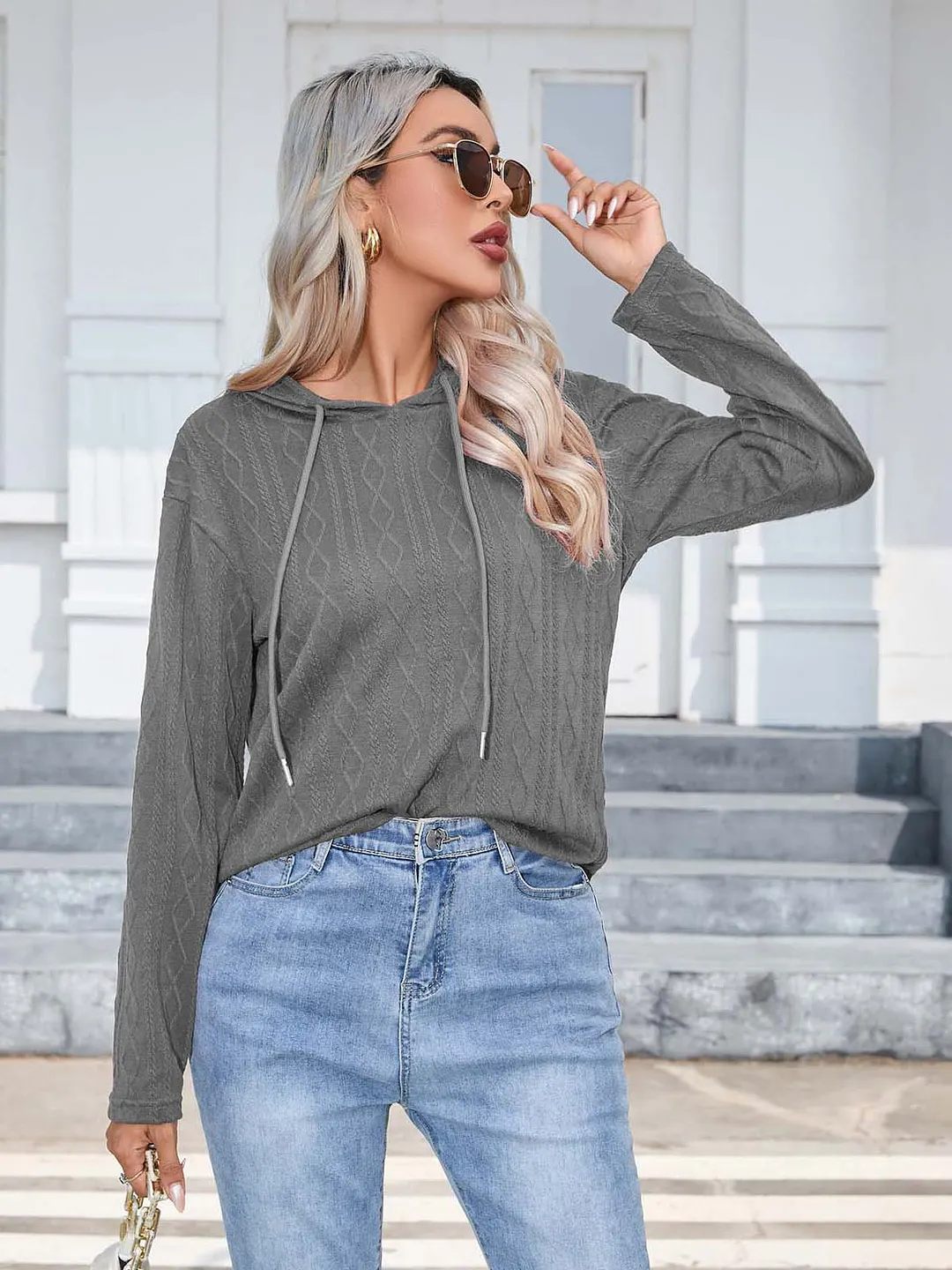 Churchf Women's Station Hot Style Autumn And Winter Knit Hoodie Sweater