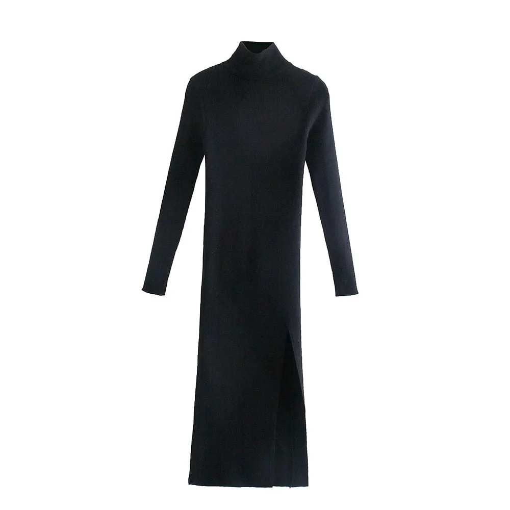 Willshela Dress Women Long Sleeves High-Neck Elastic Midi Dress Fashion Elegant Chic Lady Knit Sweater Dresses Women robe femme