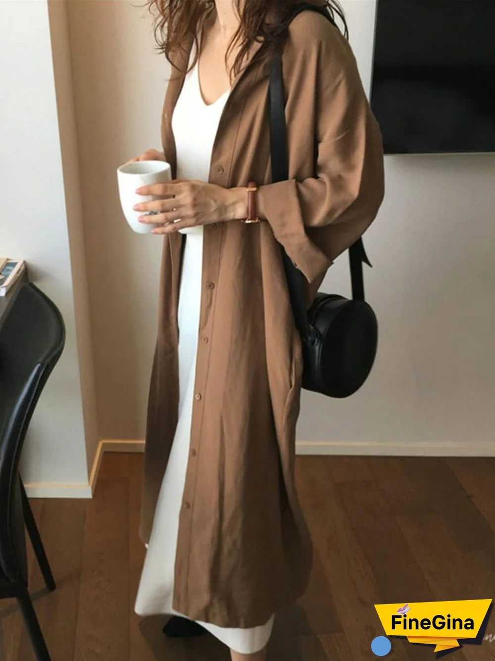 Long Sleeve Plain Belt T-Shirt Coat