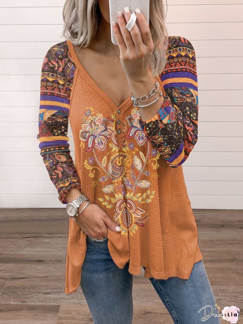 Casual Long Sleeve Round Neck Plus Size Tops