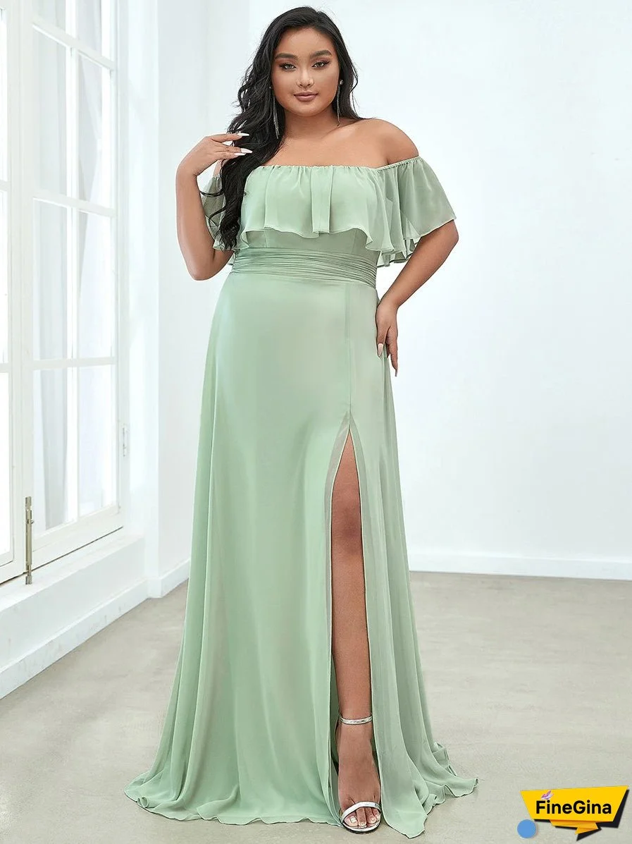 Women's Plus Size Ruffle Thigh Split Wholesale Bridesmaid Dresses