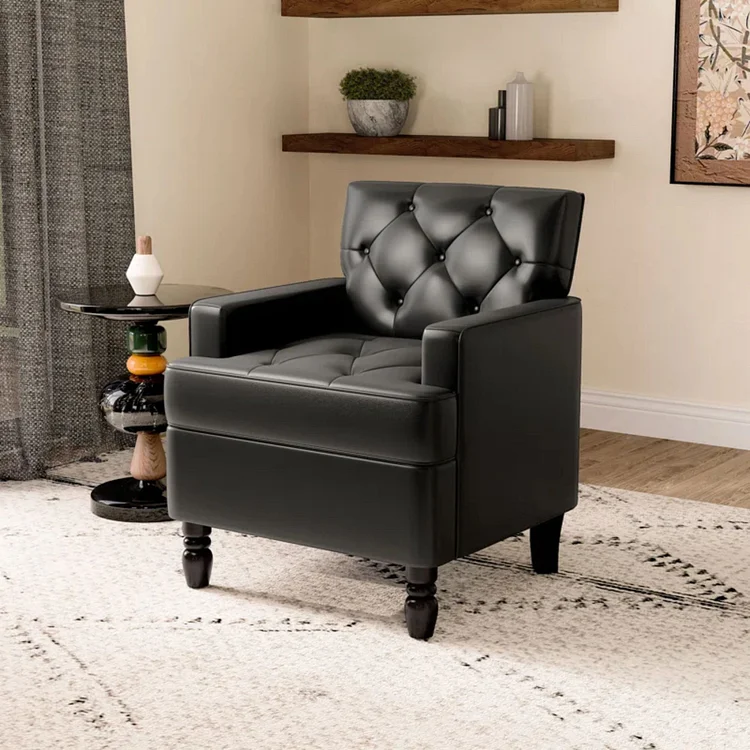 Bestier Classic Soft Vegan Leather Upholstered Tufted Arm Accent Chair with Solid Leg