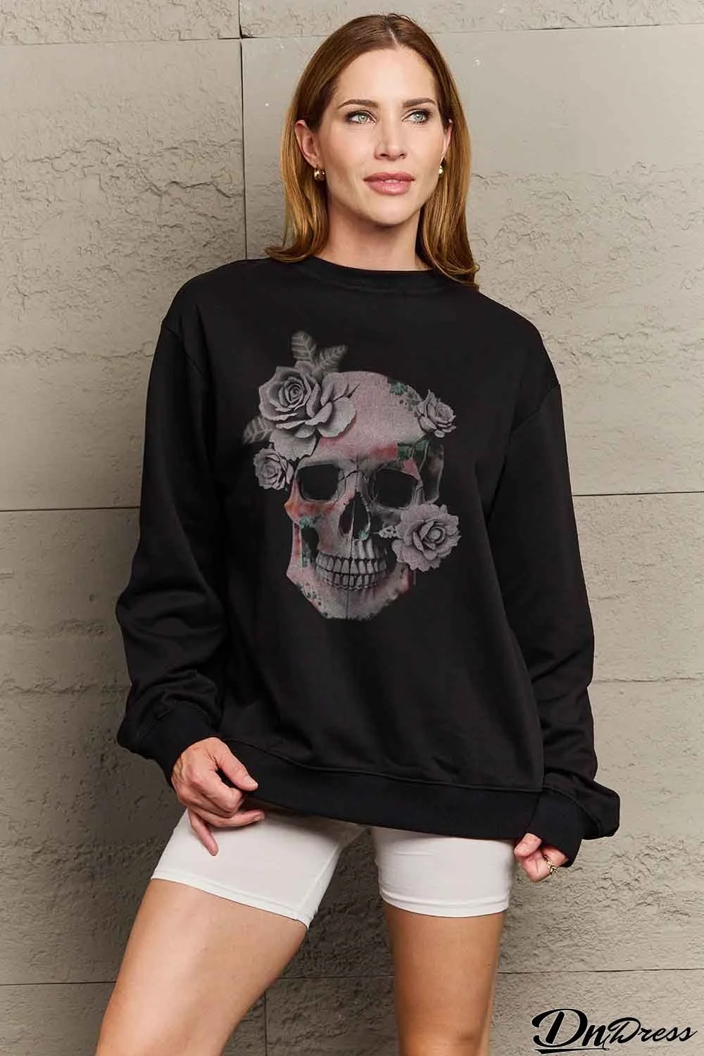 Simply Love Simply Love Full Size Dropped Shoulder SKULL Graphic Sweatshirt