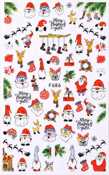 Christmas Nail Sticker Santa Claus Elk Snowman Gift Xmas Cartoon Winter Decal Nail Art Decor Water Sticker Christmas Nail Stick