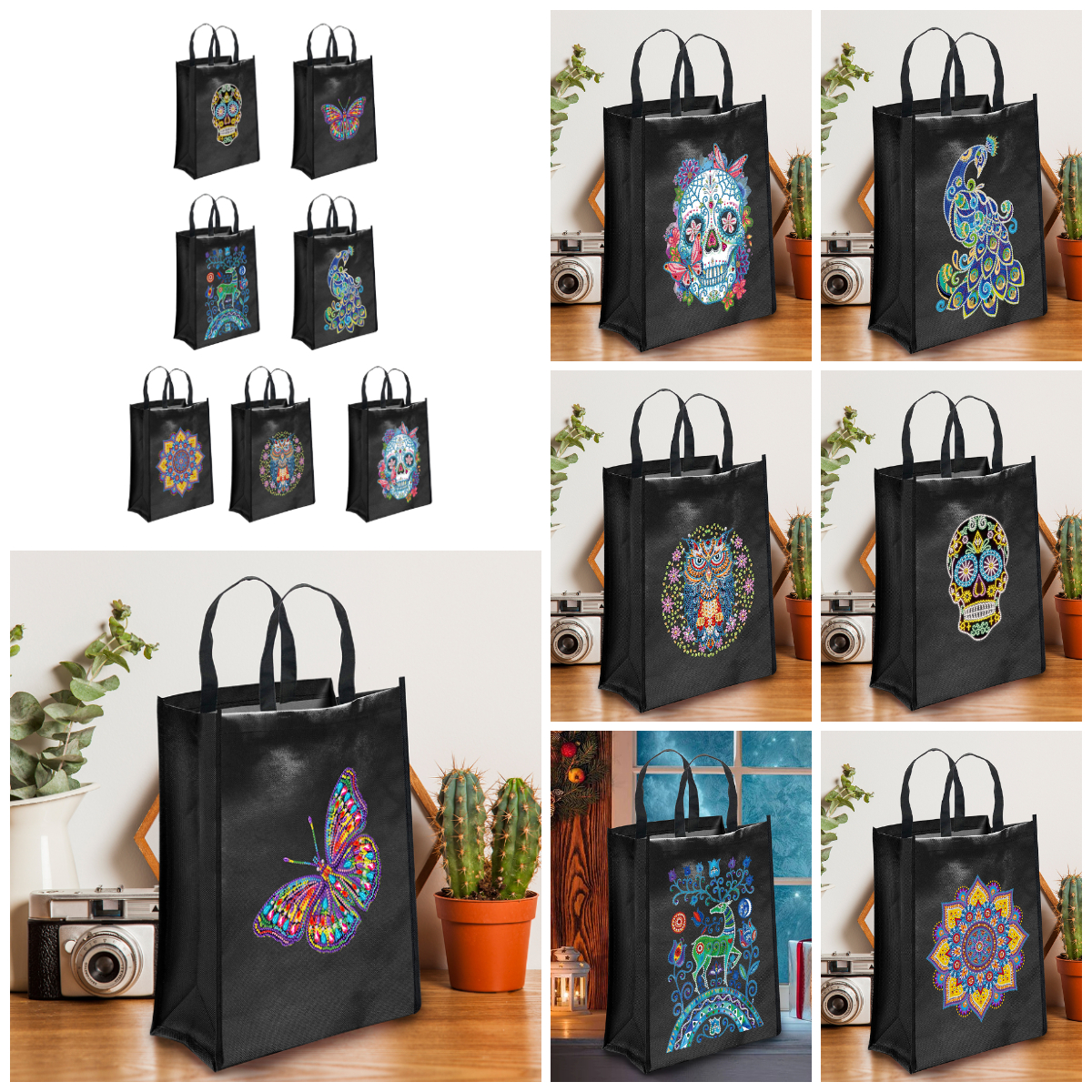 QIDS DIY Diamond Painting Tote Bag Aesthetic for Women Shoulder Bag Handbags Handmade 5D Diamond Art Bag for Adults Reusable Medium (Birds), Q0022