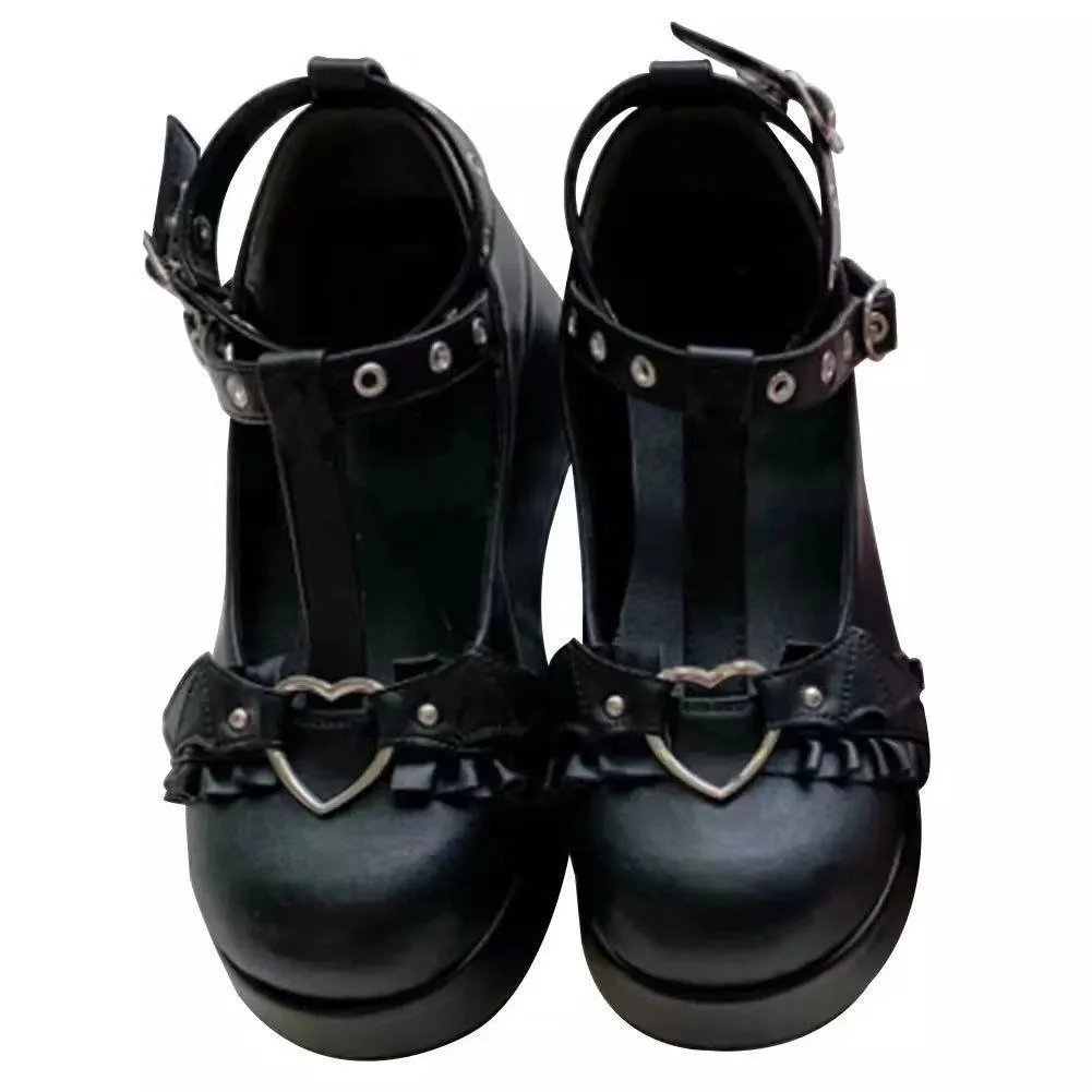 2021 Lolita Shoes Star Buckle Mary Janes Shoes Women Cross-tied Platform Shoes Patent Leather Girls Shoes Rivet Zapatos De Mujer