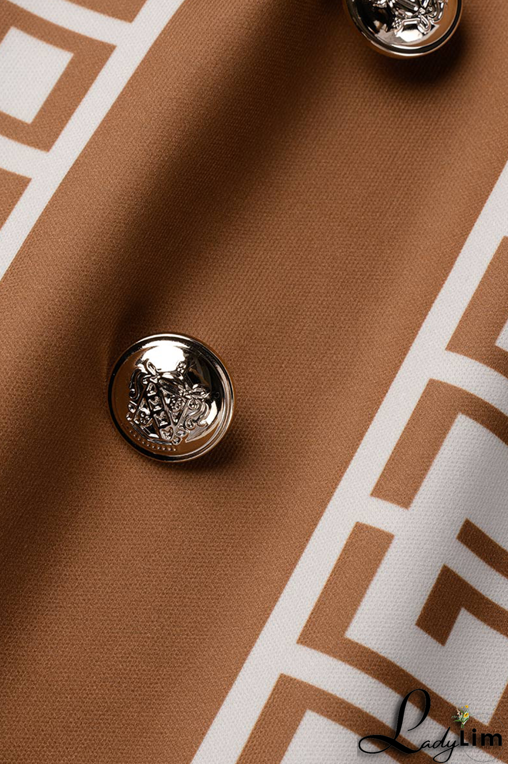 Coffee Sexy Print Buckle O Neck Sleeveless Two Pieces