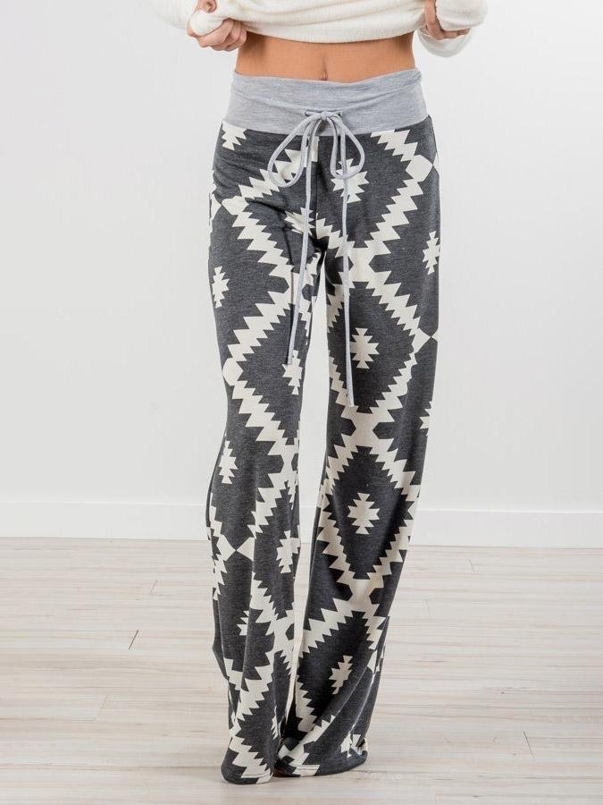 Casual Lace-Up Polygon Pattern Pants