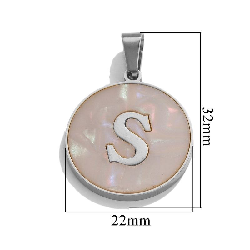 5 Pcs/package Minimalist Round Letter Stainless Steel Plating Inlay Pendant Jewelry Accessories