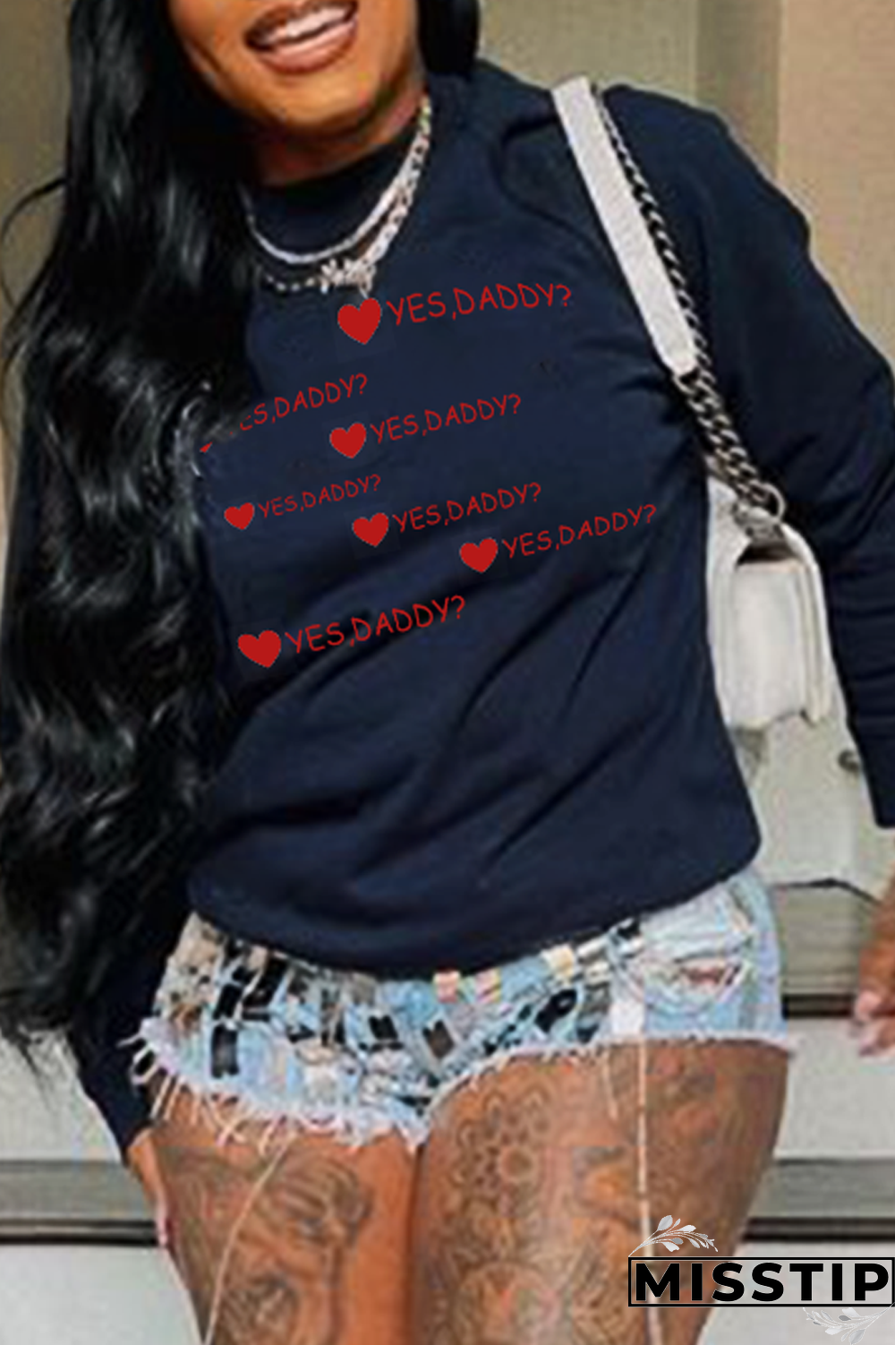 White Street Party Print Patchwork Letter O Neck Tops