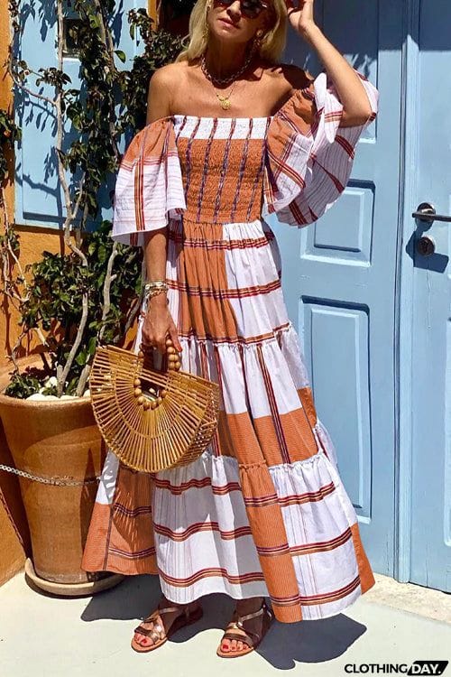 Fashion Off-Sleeve Short Sleeve Resort Dress