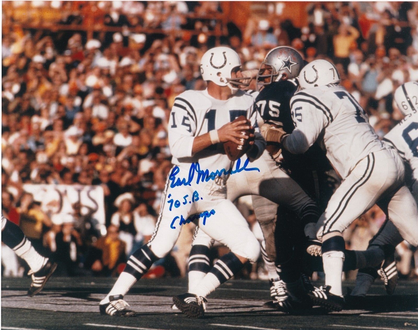 EARL MORRALL BALTIMORE COLTS 1970 SB CHAMPS ACTION SIGNED 8x10