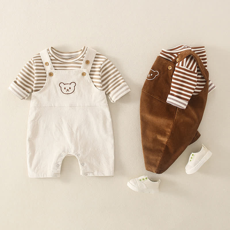 Baby Bear Overalls and Striped T-Shirt Set