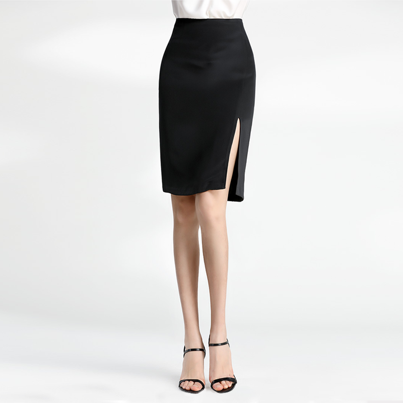 Commuting Black Silk Pencil Skirt Front View